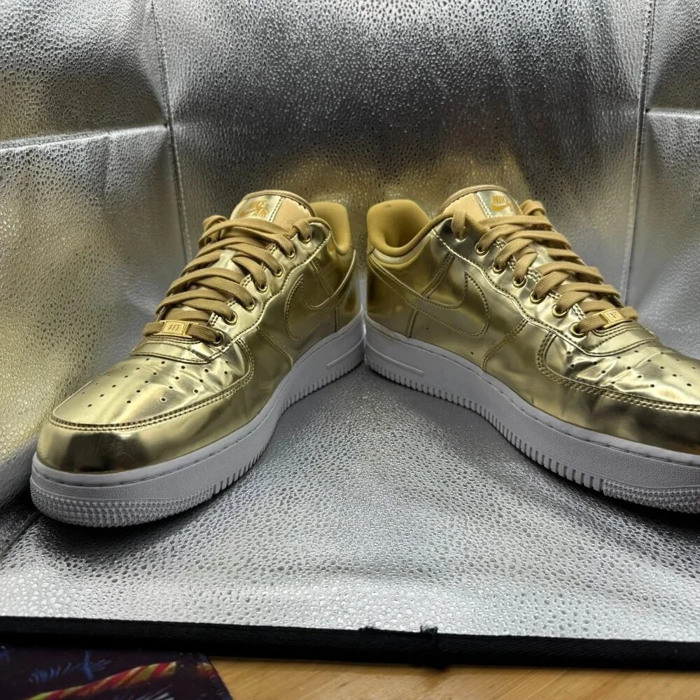 Size 14 - Nike Air Force 1 SP Metallic Gold Womens Leather Sneakers‎ CQ6566-700